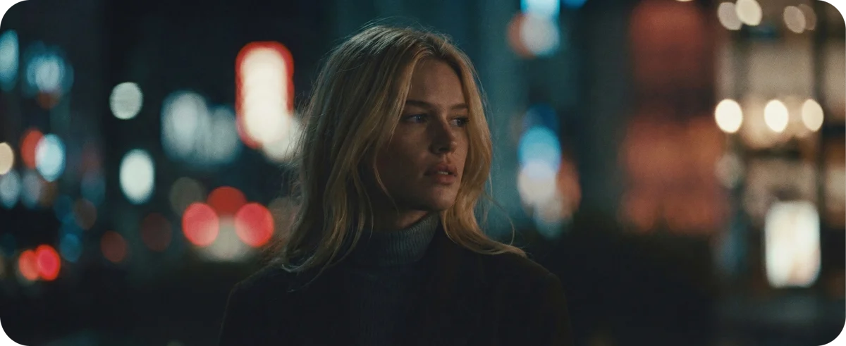 Moody blue-lit night portrait